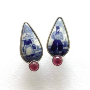 Manchetknopen Delftsblauw met granaat - Sieders & Van Doorn