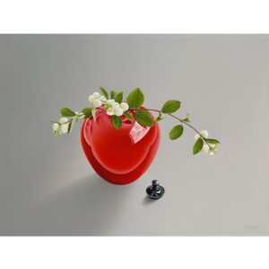 Rode vaas met sneeuwbes - Yt Osinga